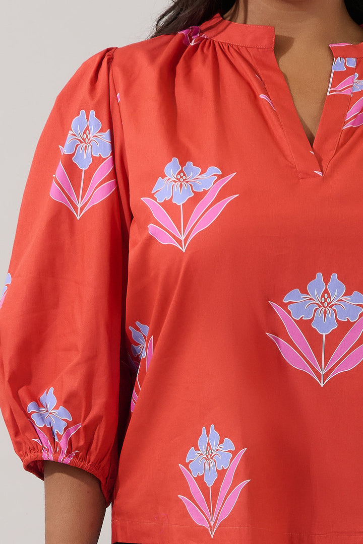 Cheney Split Neck Top Floral Curve