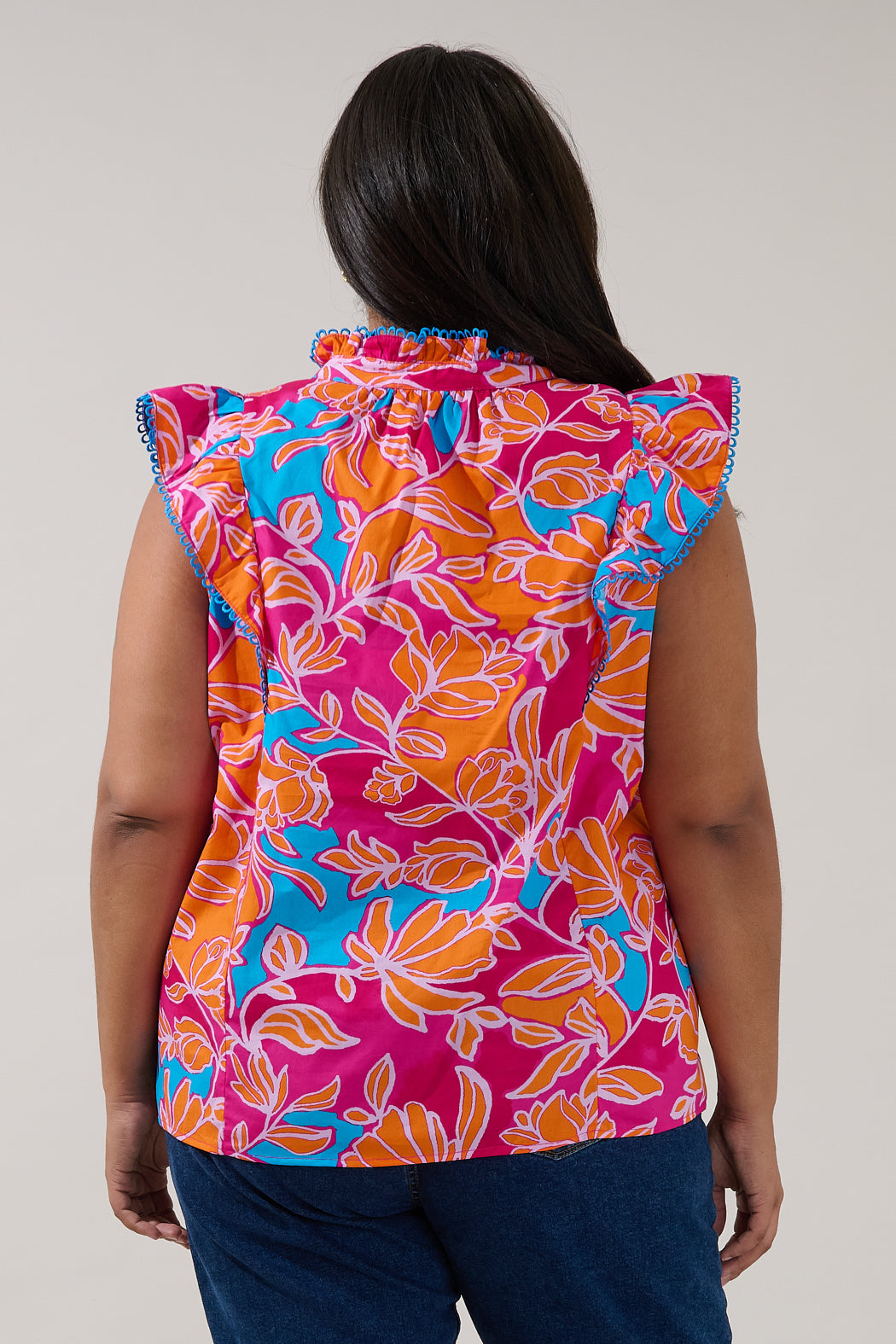 Rayen Ruffle Top Dalsia Floral Curve