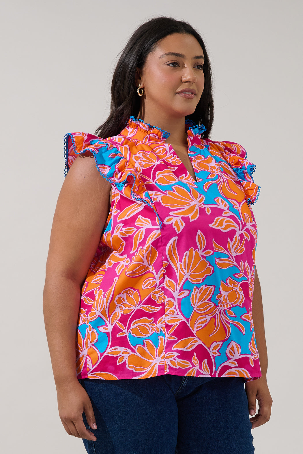 Rayen Ruffle Top Dalsia Floral Curve