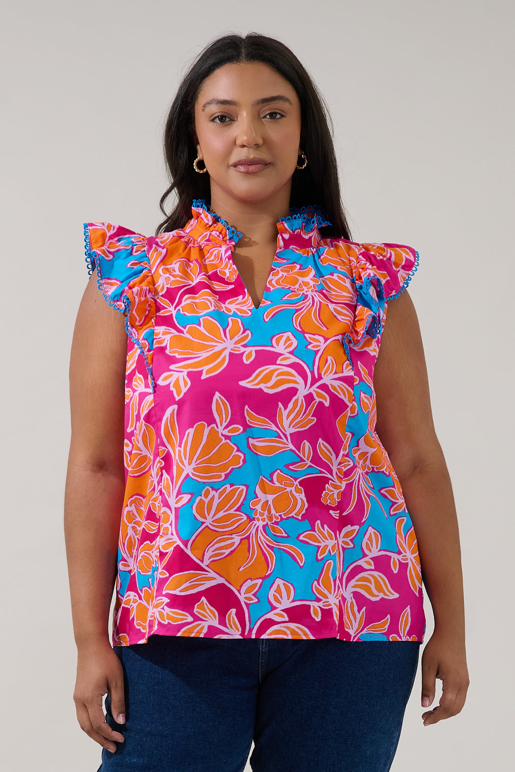 Rayen Ruffle Top Dalsia Floral Curve