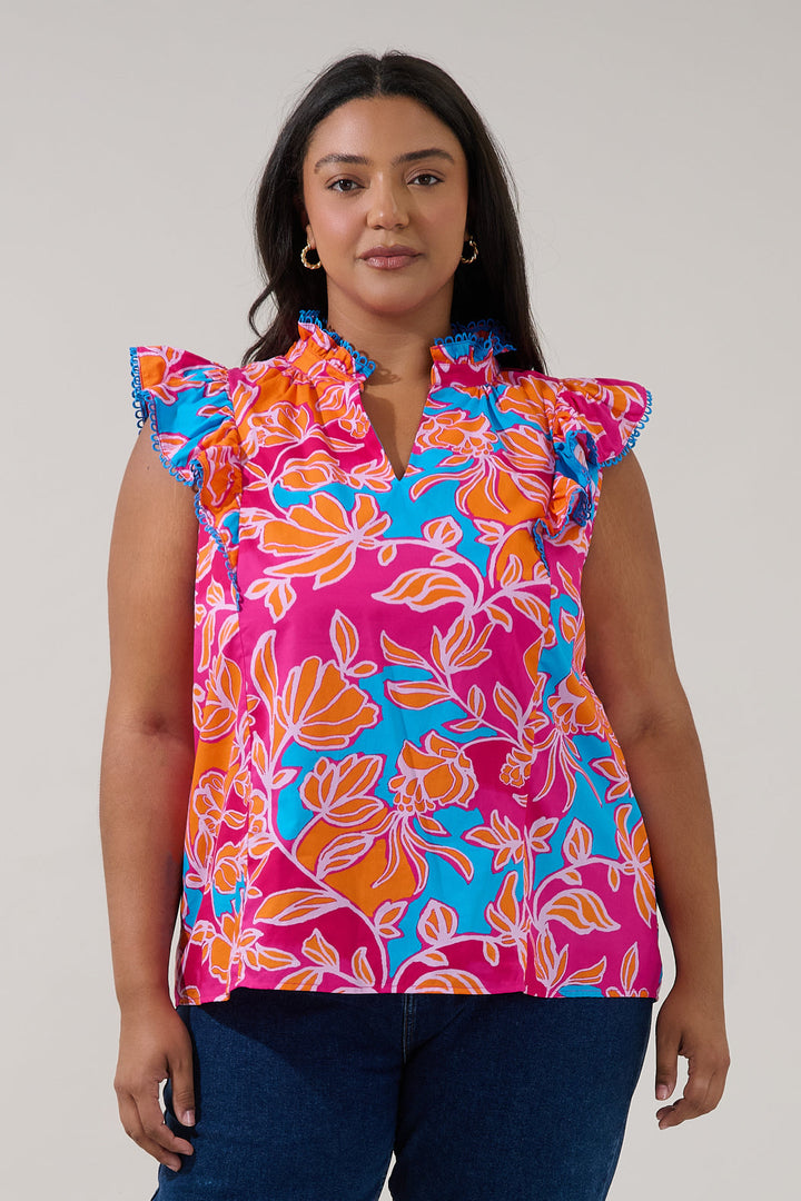 Rayen Ruffle Top Dalsia Floral Curve