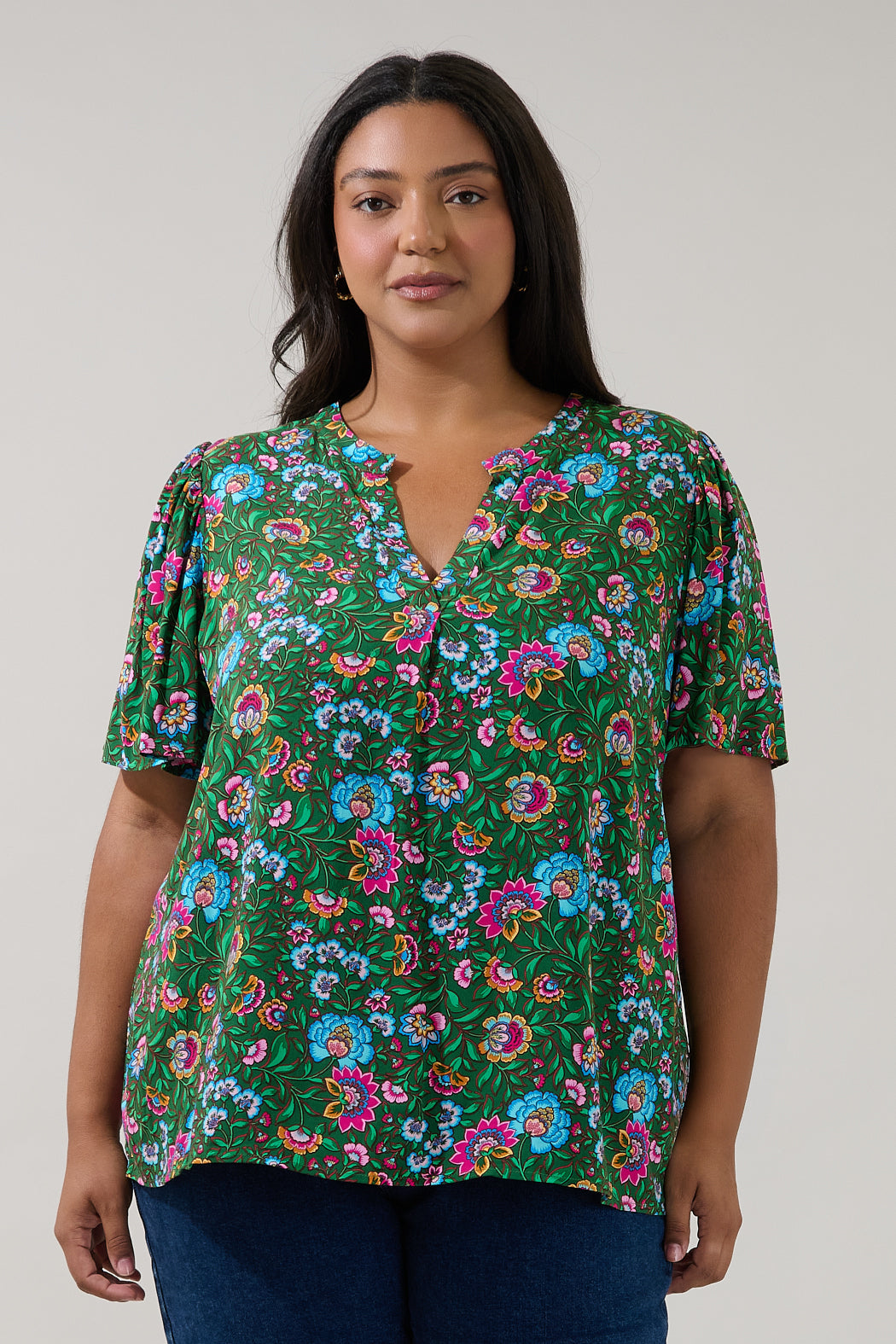 Mivie Pleated Top Botanical Curve