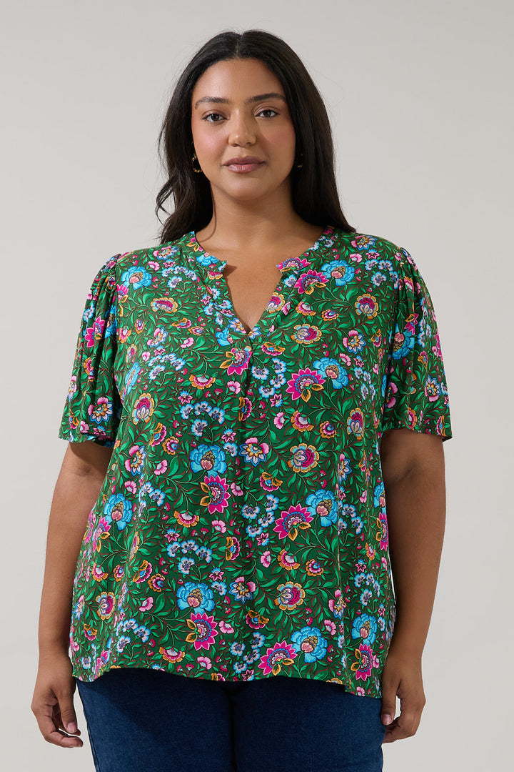 Mivie Pleated Top Botanical Curve