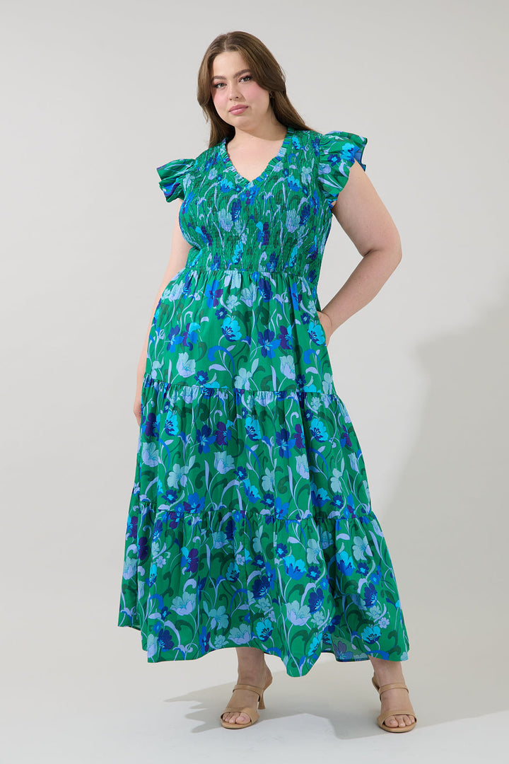 Sunfire Tiered Midi Dress Lomeli Floral Curve
