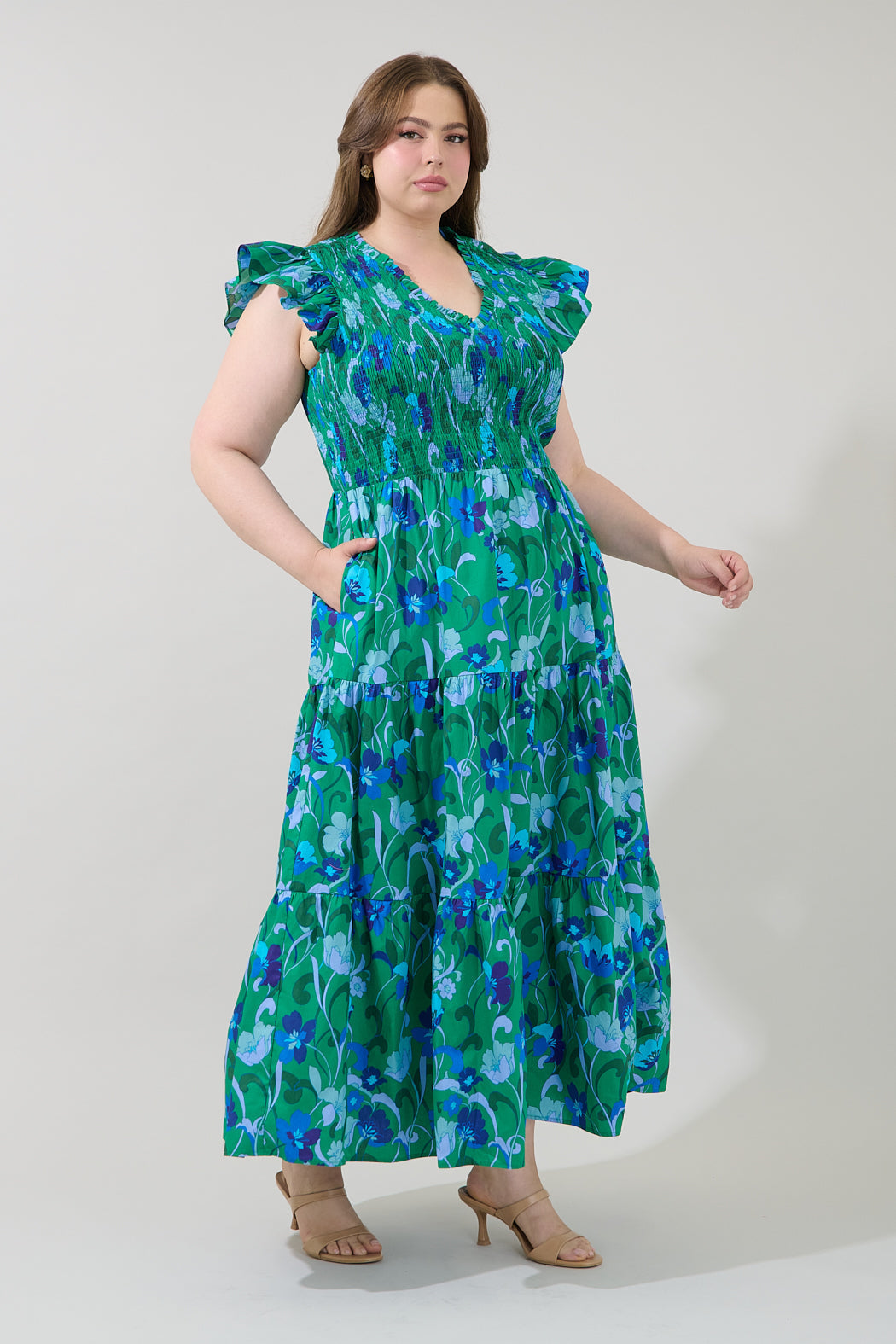Sunfire Tiered Midi Dress Lomeli Floral Curve