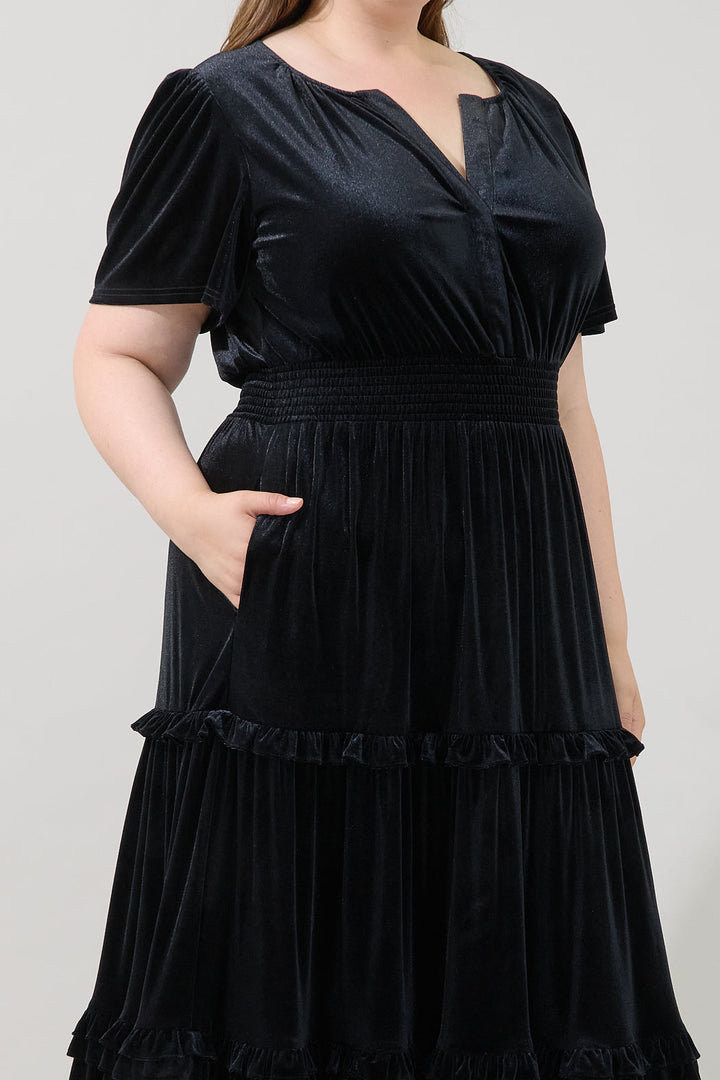 Juliete Velvet Palmer Tiered Maxi Dress Curve
