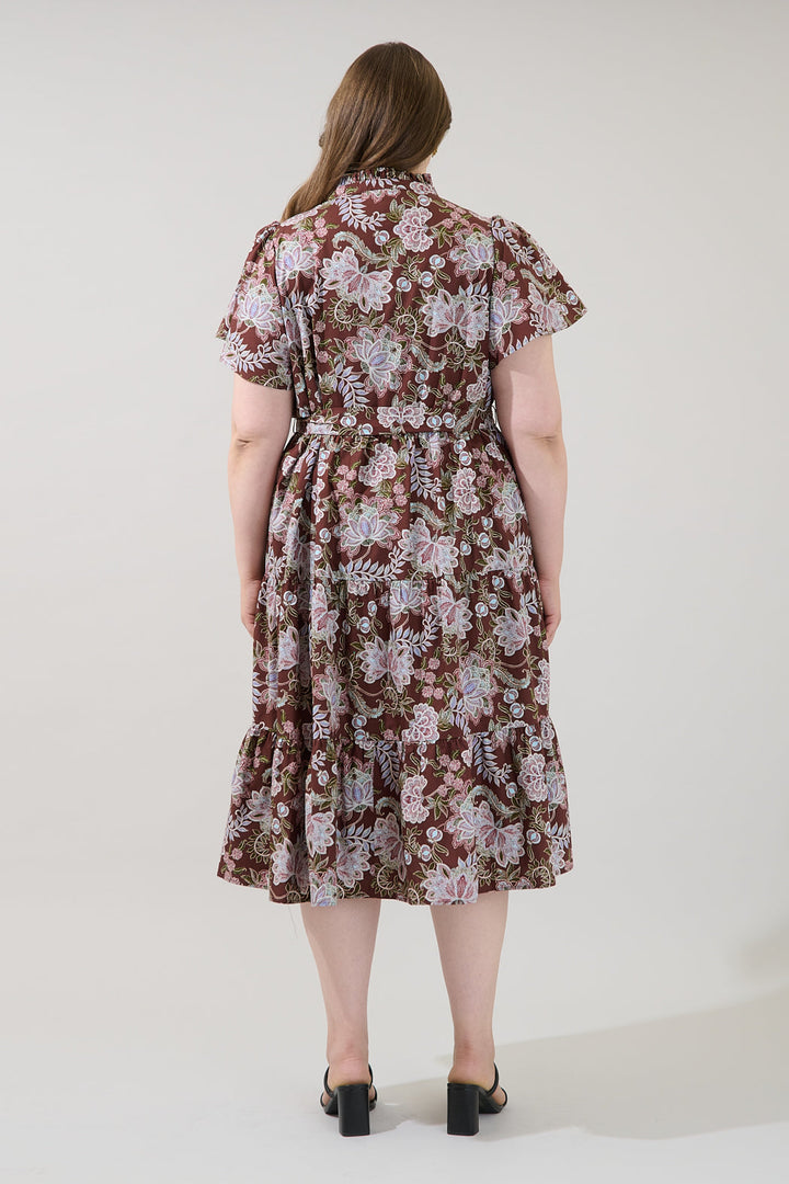 Bellucci Poplin Button Front Tiered Midi Dress Rustic Curve