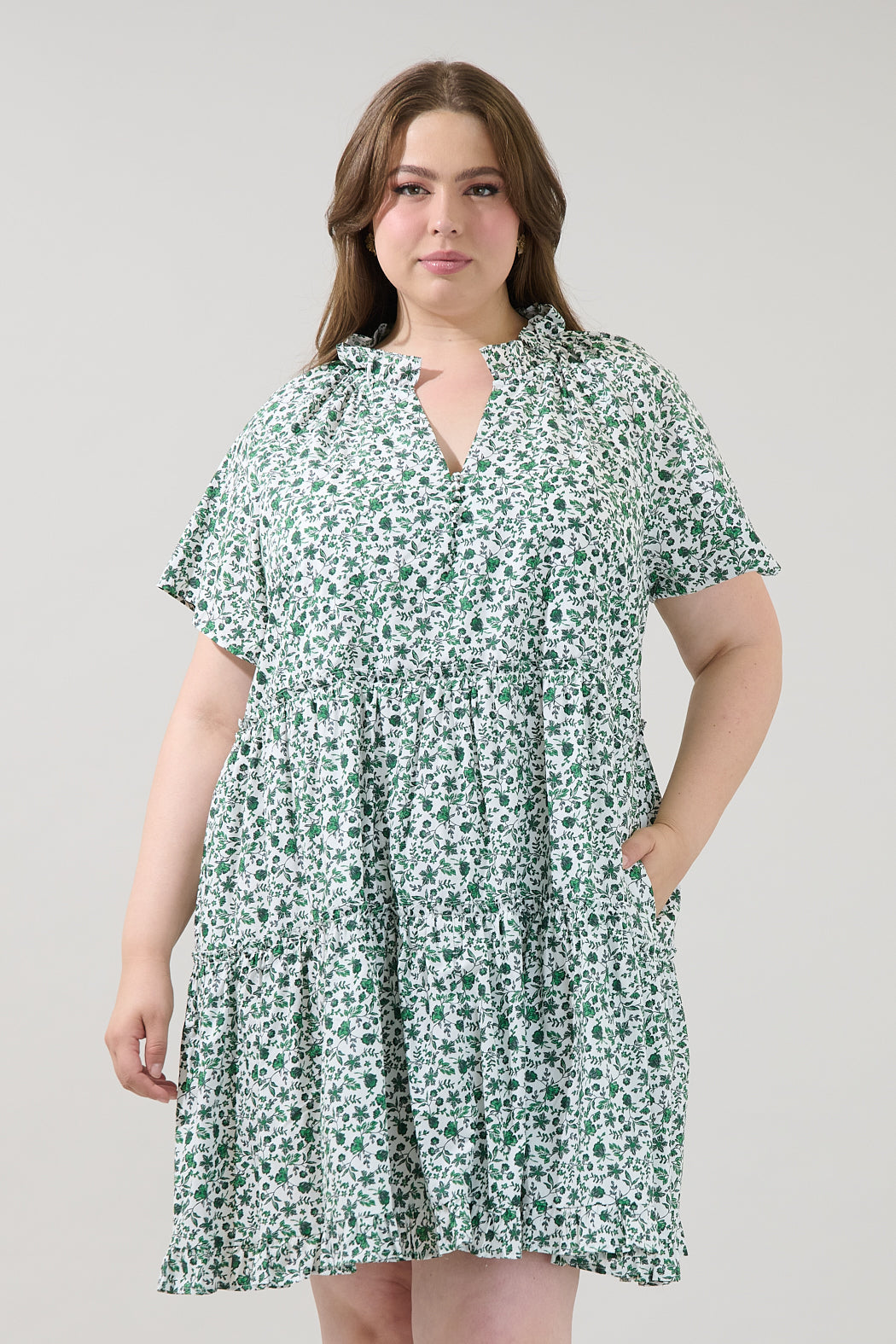 Pallas Poplin Tiered Mini Dress Floral Curve