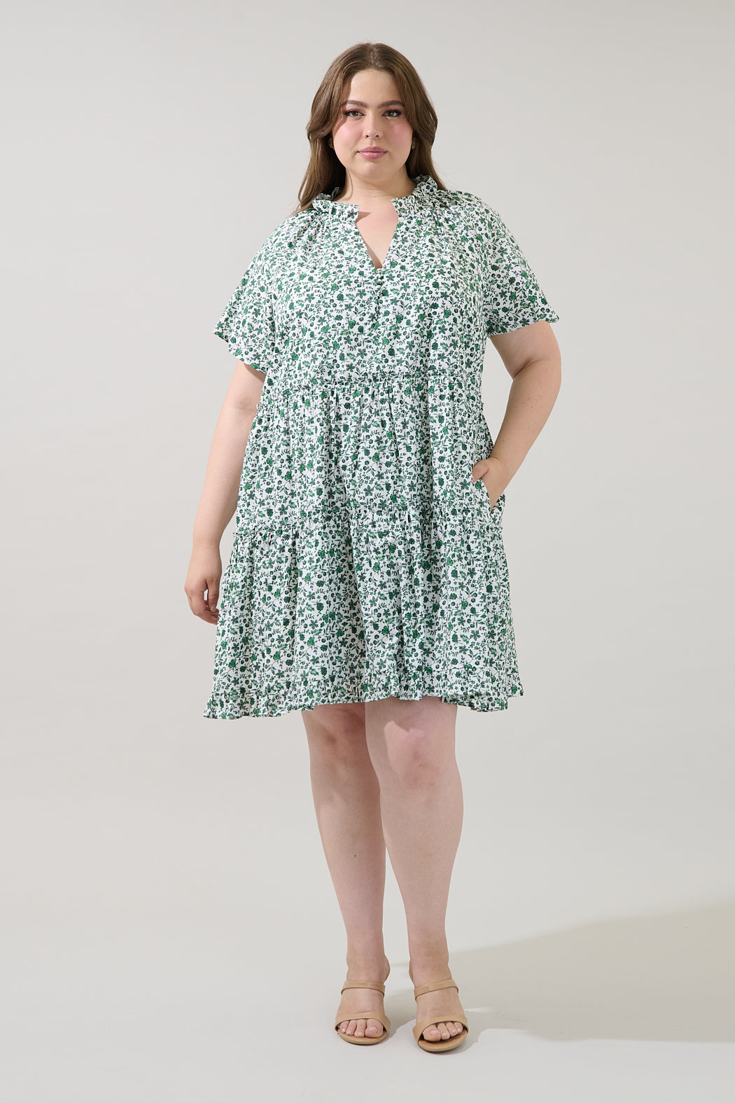 Pallas Poplin Tiered Mini Dress Floral Curve