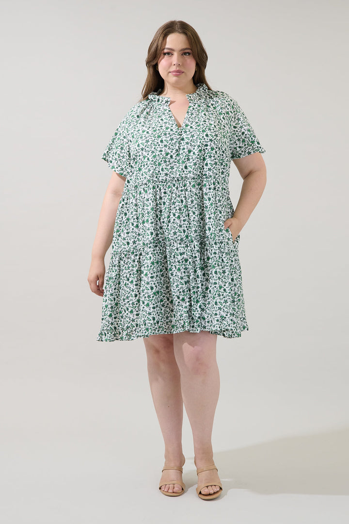 Pallas Poplin Tiered Mini Dress Floral Curve