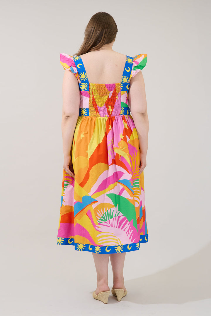 Citra Smocked Midi Dress Tropical Curve