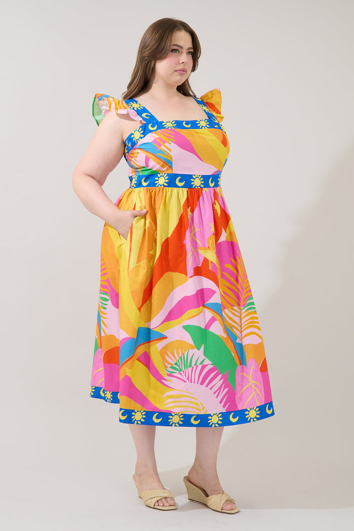 Citra Smocked Midi Dress Tropical Curve