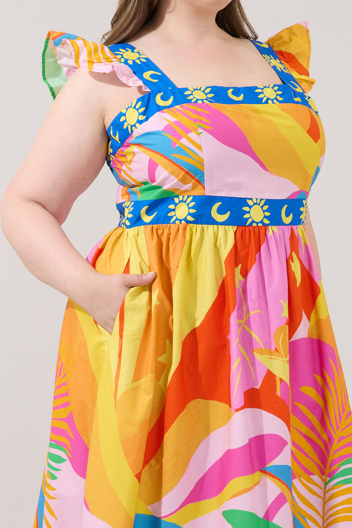 Citra Smocked Midi Dress Tropical Curve