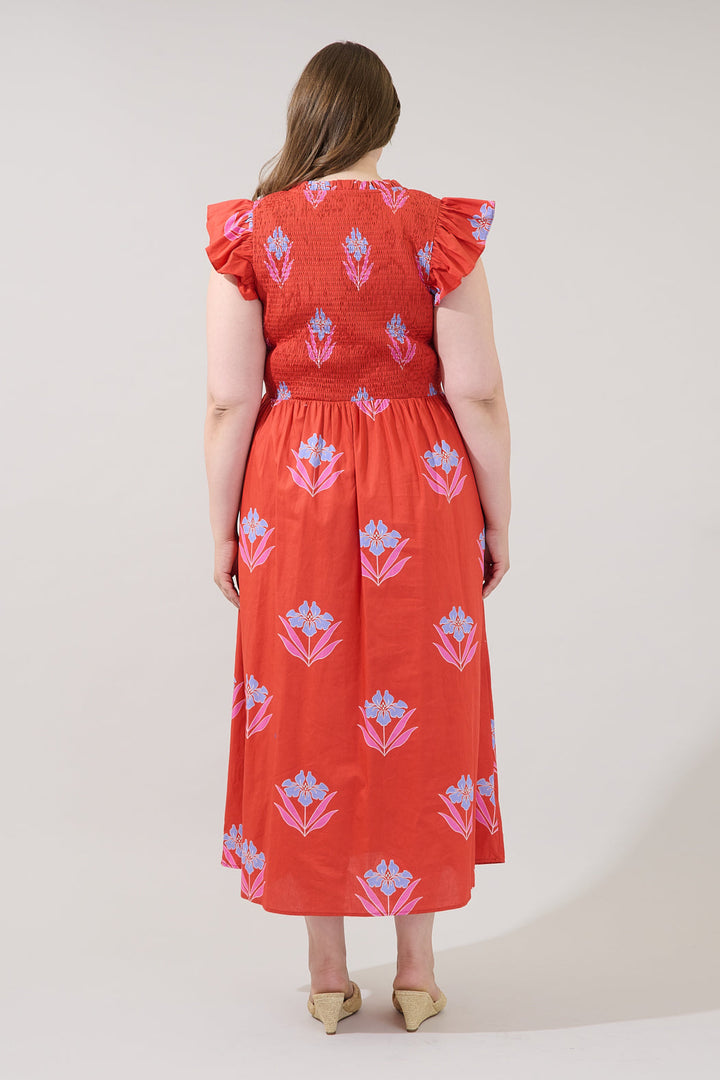 Sherly Smocked Midi Dress Floral Curve