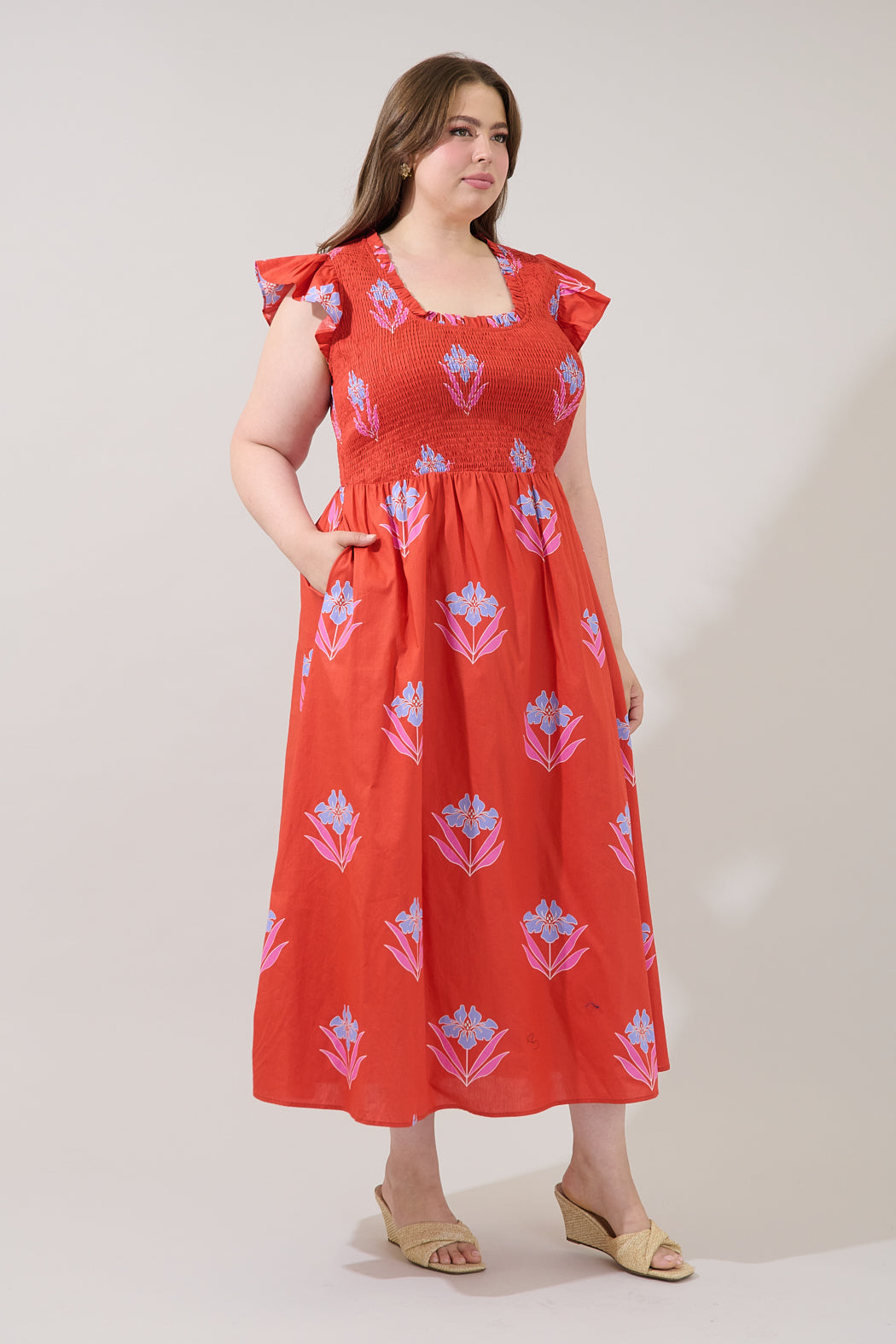 Sherly Smocked Midi Dress Floral Curve