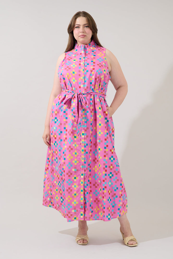 Gerlia Button Down Maxi Dress Pixel Curve