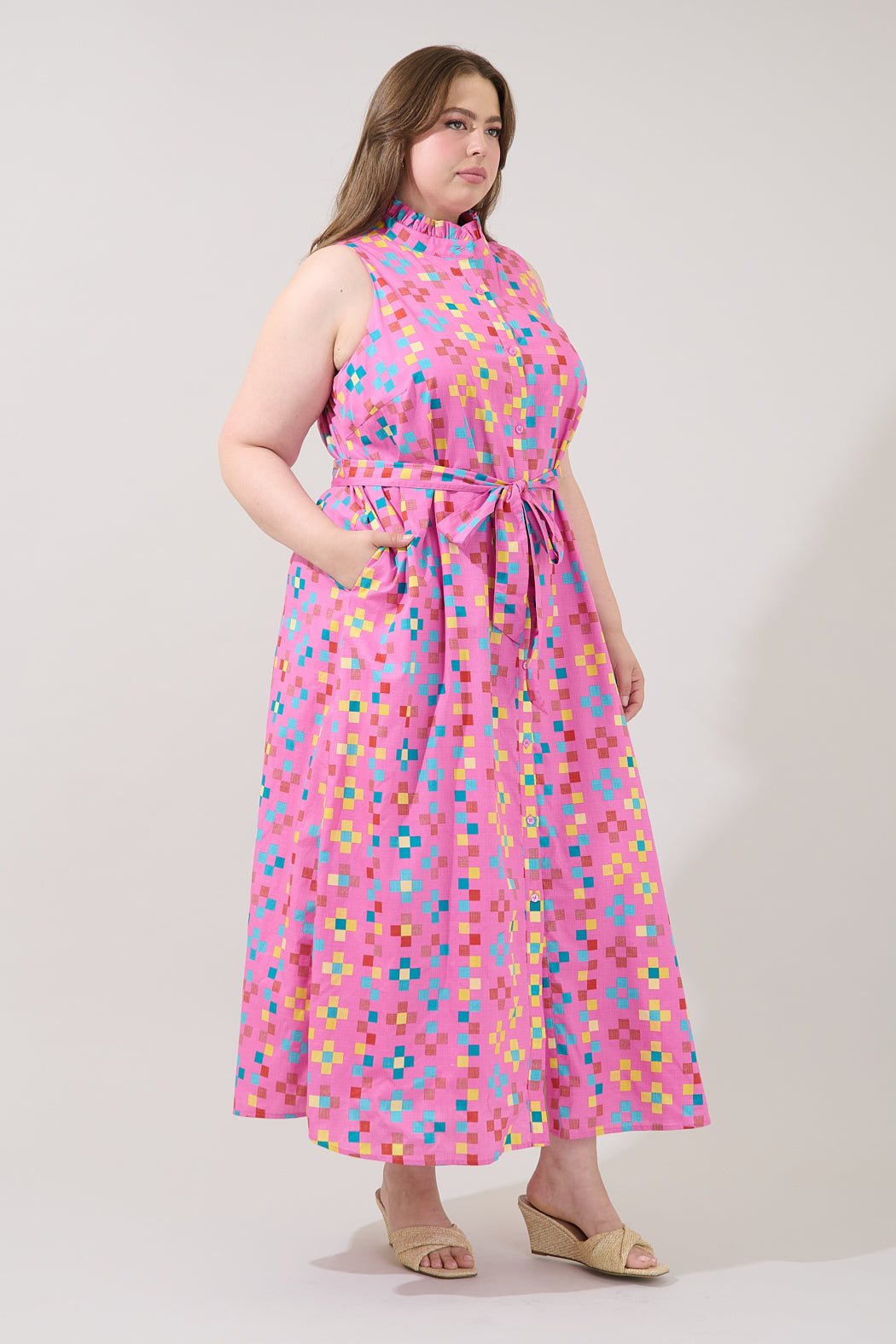 Gerlia Button Down Maxi Dress Pixel Curve