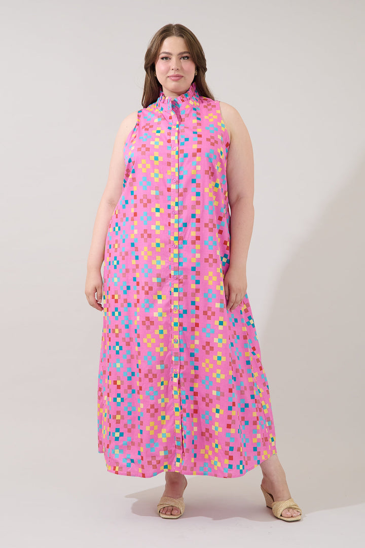 Gerlia Button Down Maxi Dress Pixel Curve