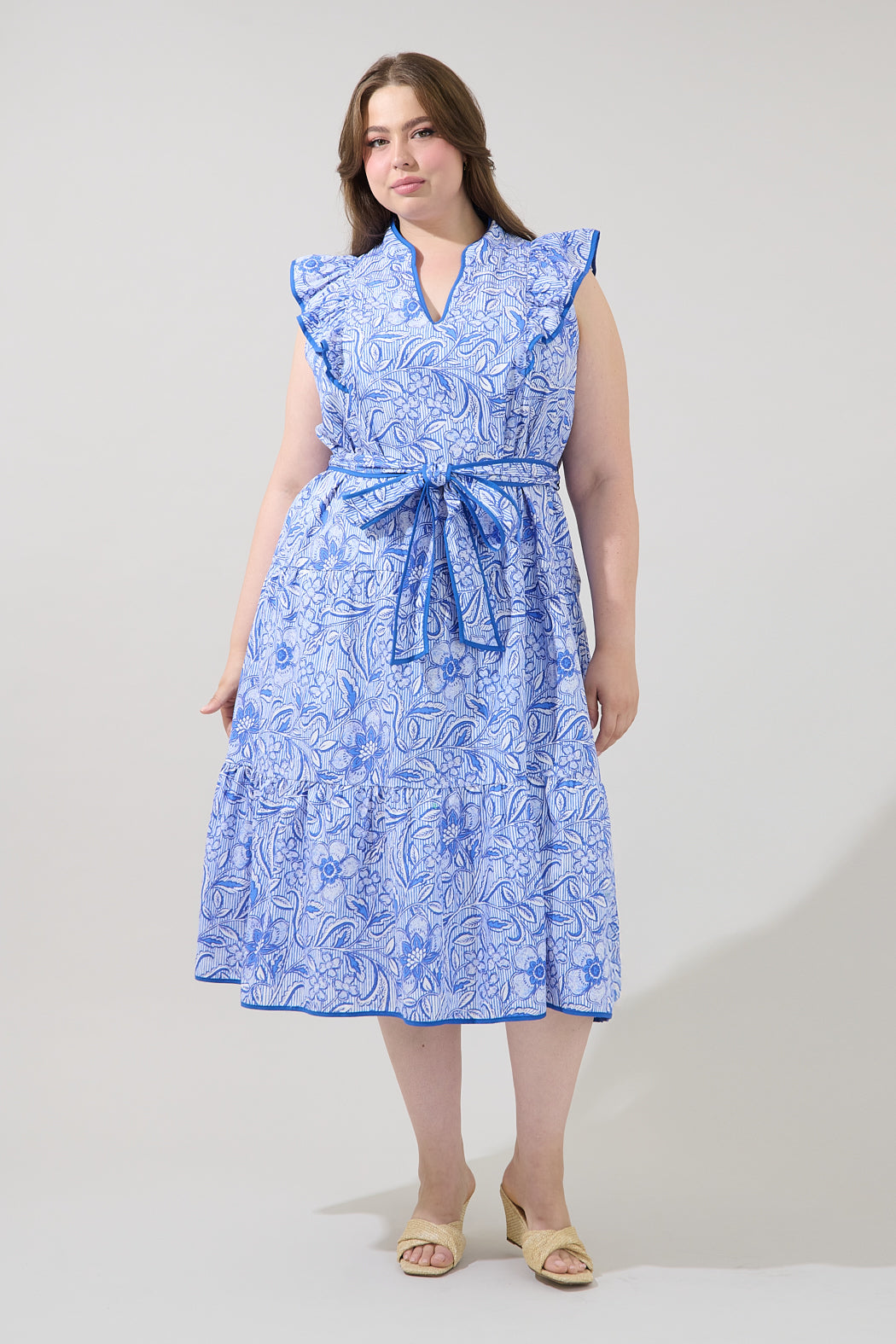 Kiana Ruffle Midi Dress Floral Curve