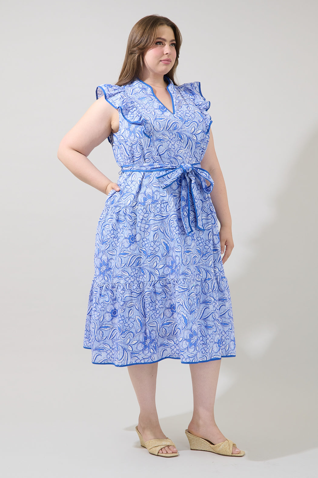 Kiana Ruffle Midi Dress Floral Curve