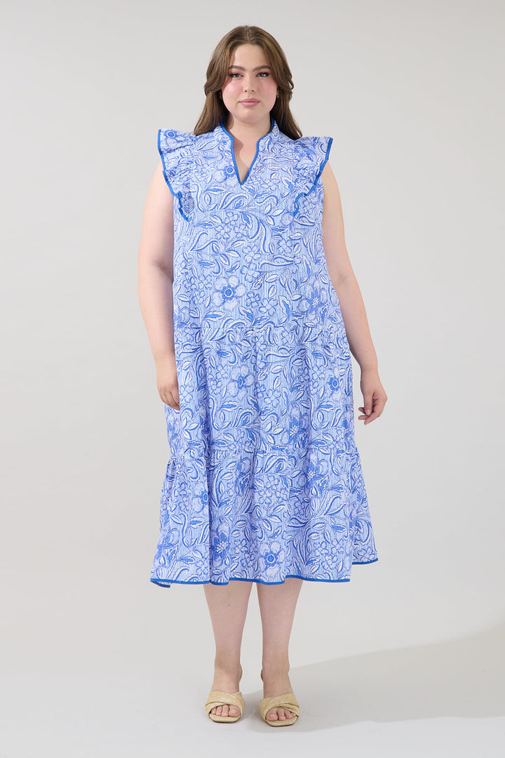 Kiana Ruffle Midi Dress Floral Curve
