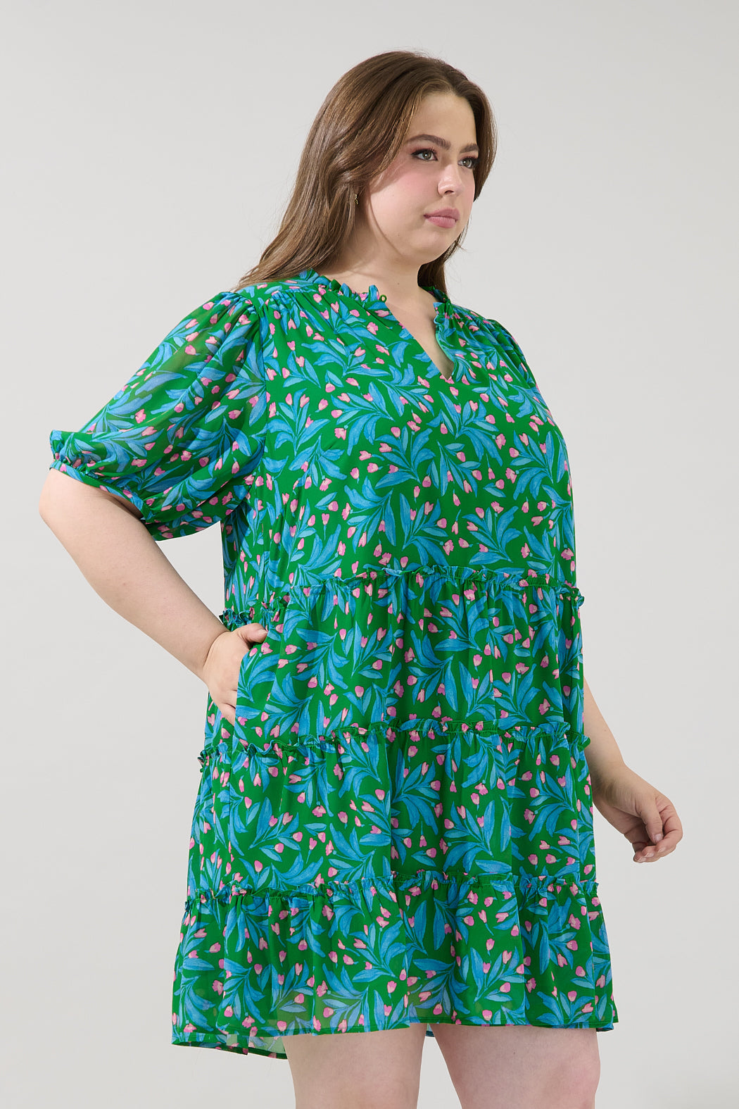 Edela Tiered Mini Dress Divina Floral Curve