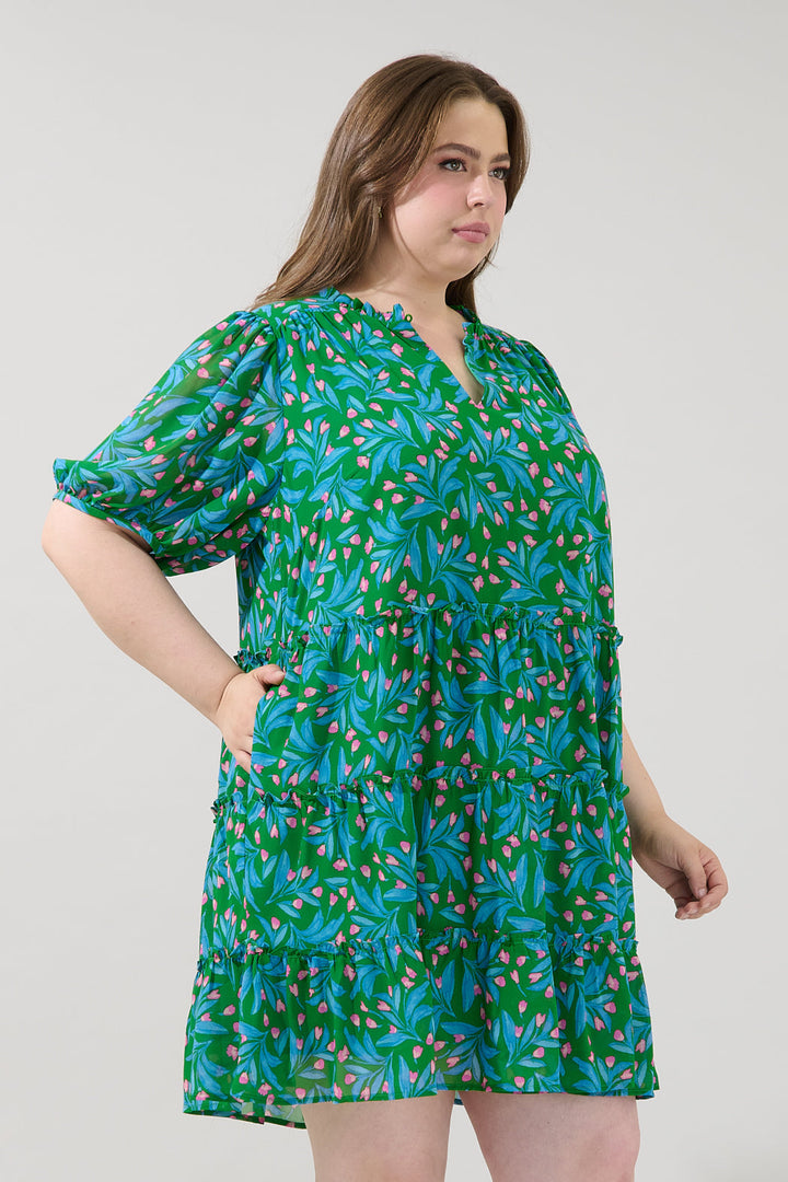 Edela Tiered Mini Dress Divina Floral Curve