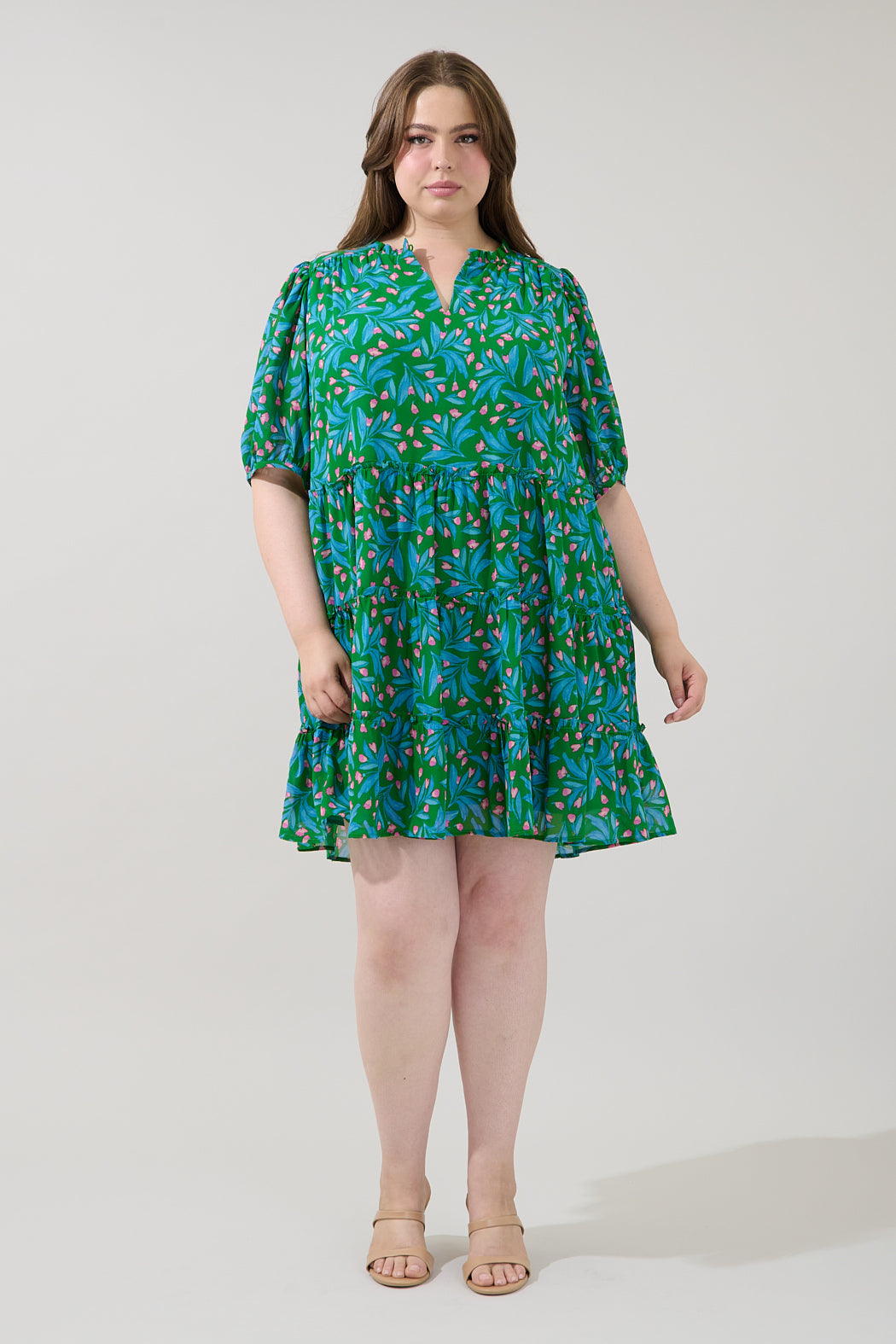 Edela Tiered Mini Dress Divina Floral Curve