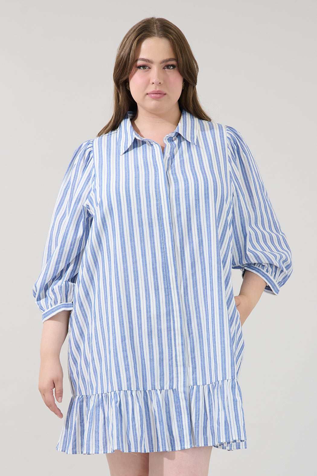 Maude Button Down Shift Dress Joncy Striped Curve