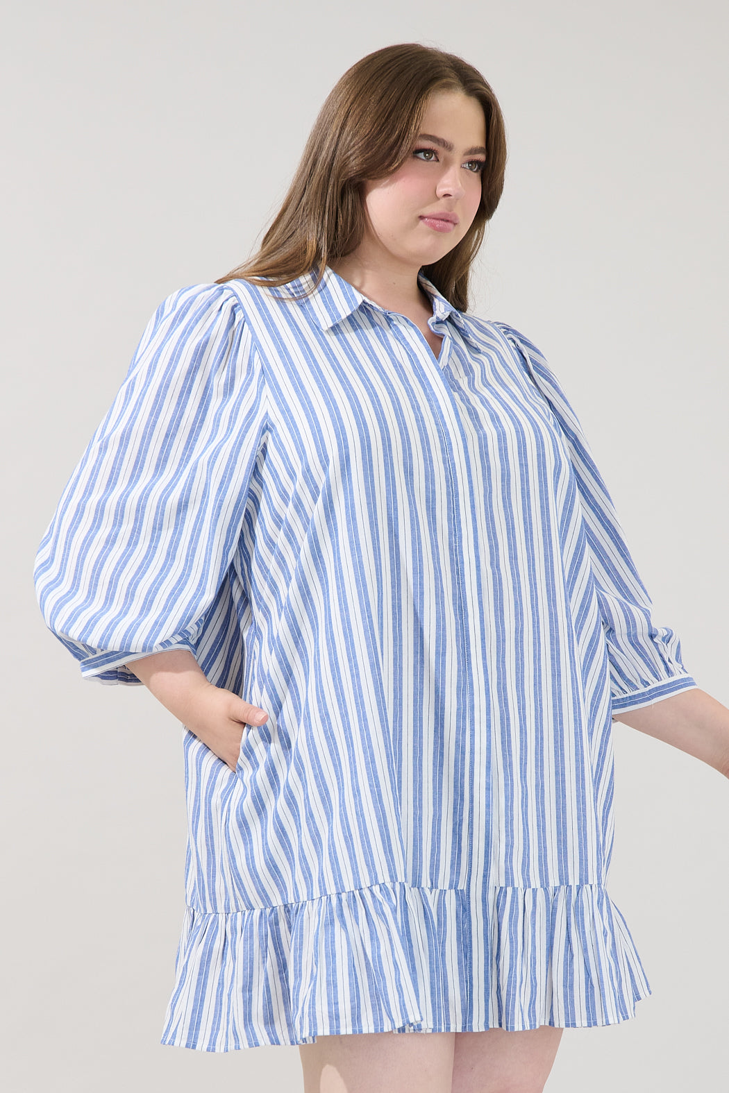 Maude Button Down Shift Dress Joncy Striped Curve