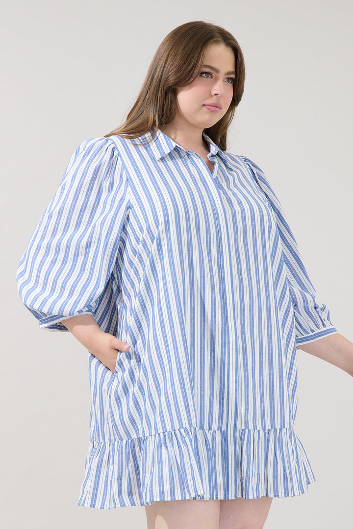 Maude Button Down Shift Dress Joncy Striped Curve