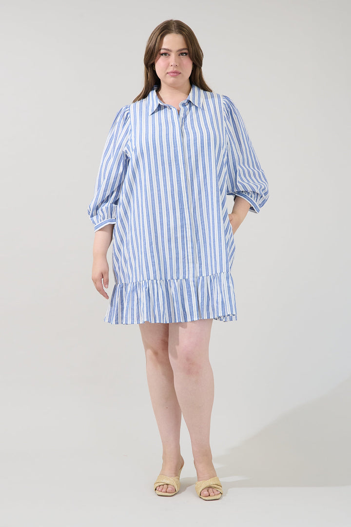 Maude Button Down Shift Dress Joncy Striped Curve