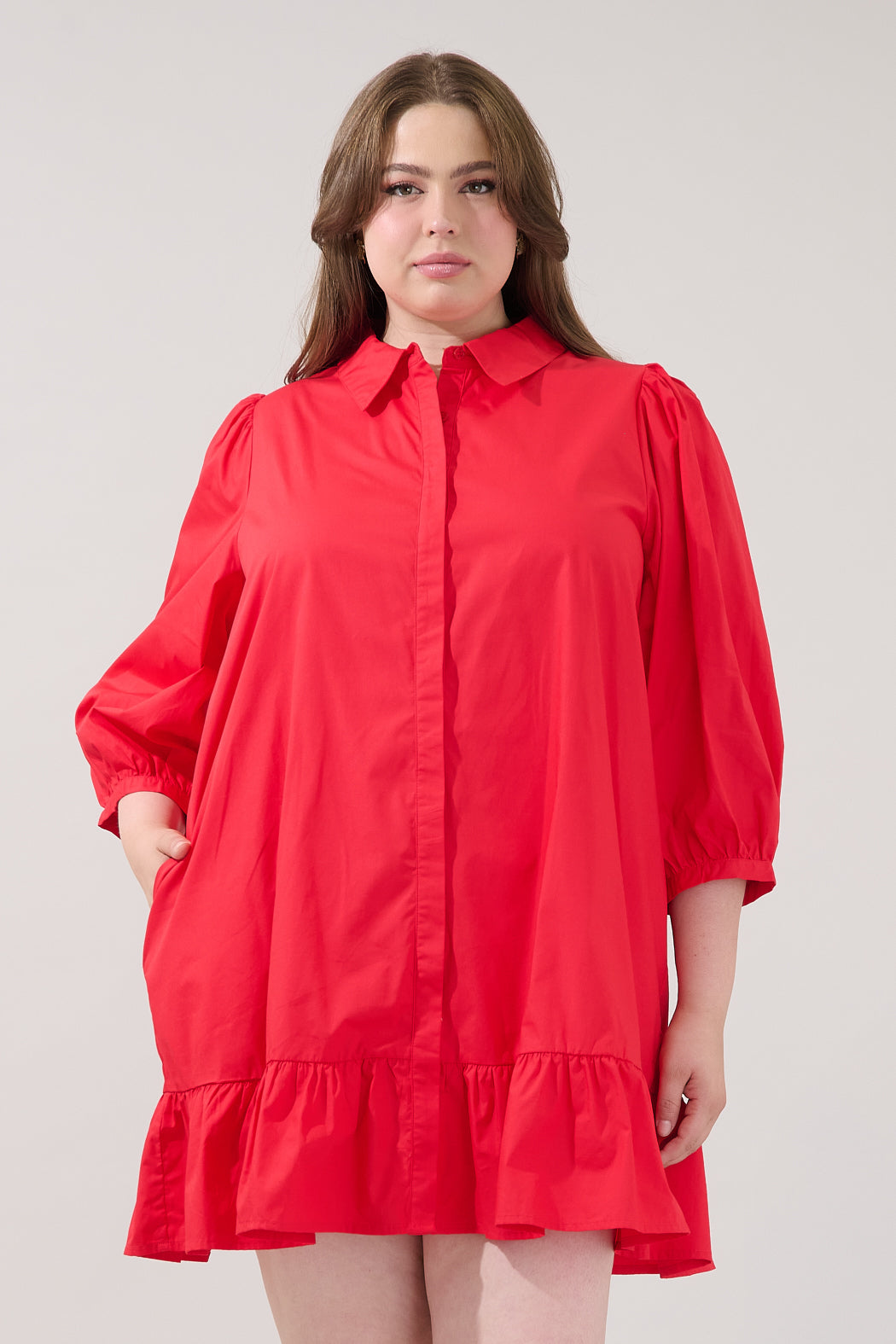 Maude Button Down Long Sleeve Shift Dress Curve