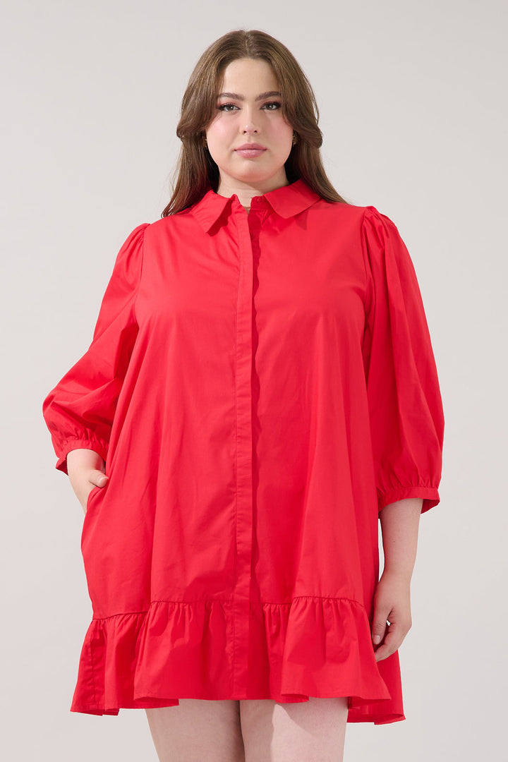 Maude Button Down Long Sleeve Shift Dress Curve