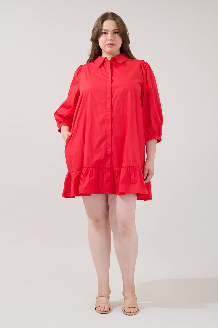 Maude Button Down Long Sleeve Shift Dress Curve