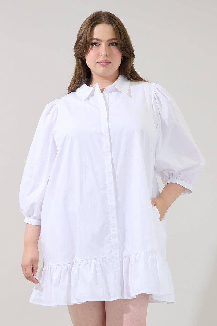 Maude Button Down Long Sleeve Shift Dress Curve