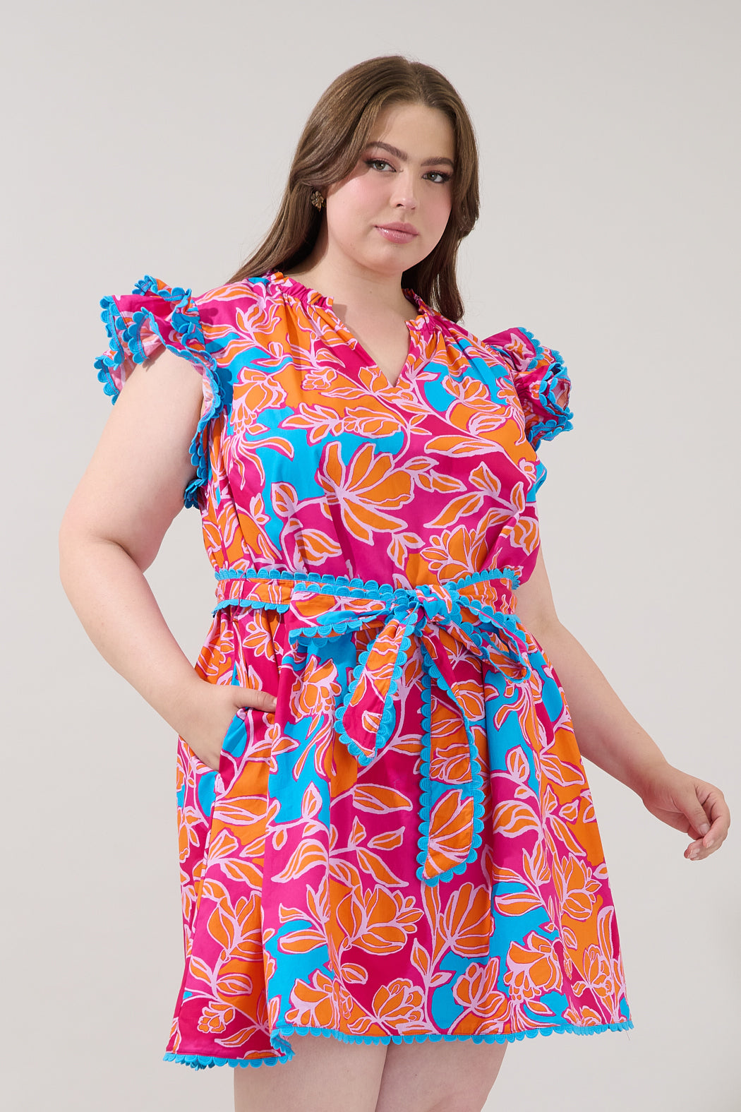 Cerina Ruffle Shift Mini Dress Dalsia Floral Curve