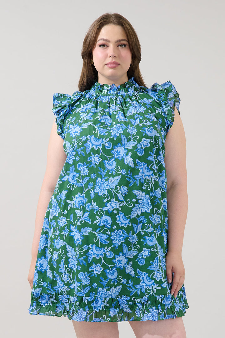 Damson Ruffle Shift Dress Cornflower Curve
