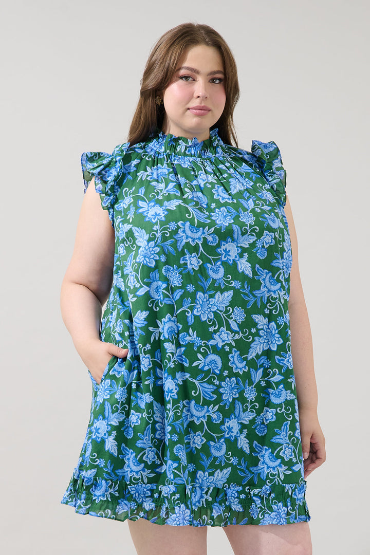 Damson Ruffle Shift Dress Cornflower Curve