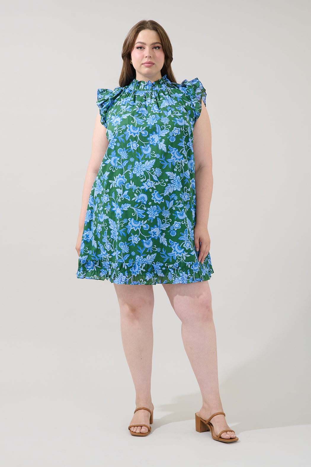Damson Ruffle Shift Dress Cornflower Curve
