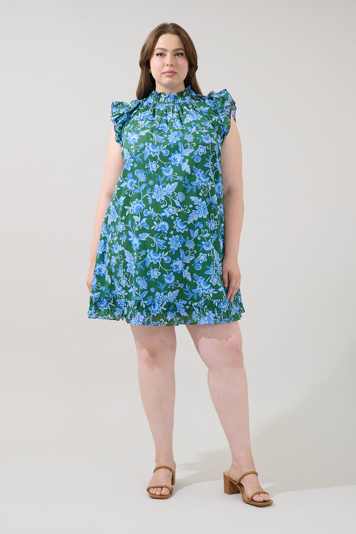 Damson Ruffle Shift Dress Cornflower Curve