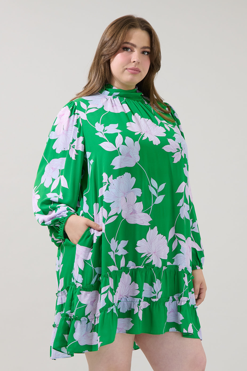 Vanice Long Sleeve Mini Dress Merla Floral Curve