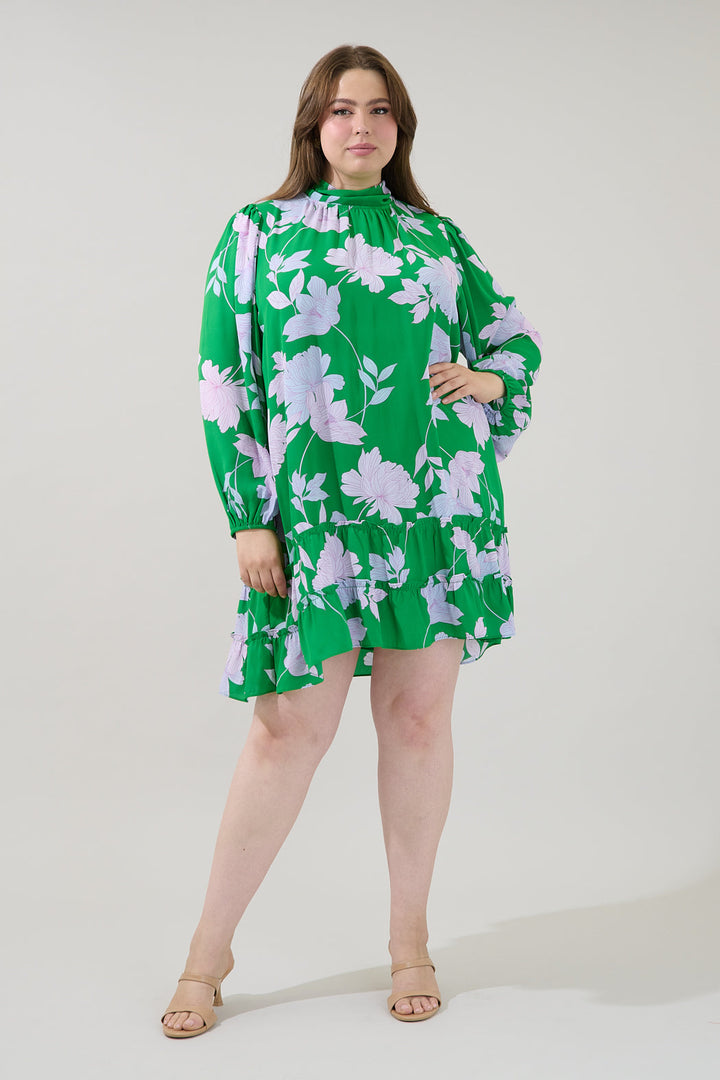 Vanice Long Sleeve Mini Dress Merla Floral Curve