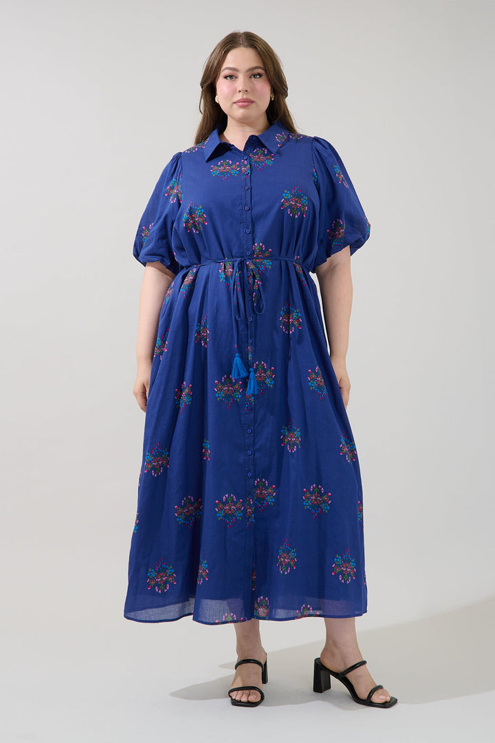 Arelia Button Down Midi Dress Bouquet Curve