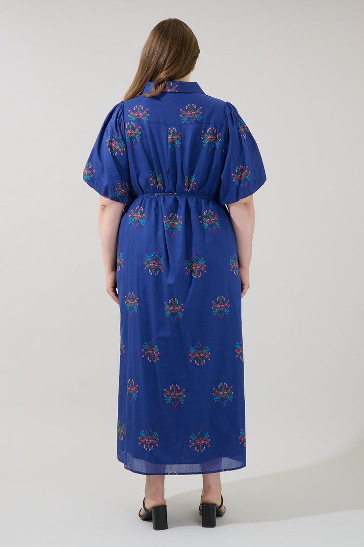 Arelia Button Down Midi Dress Bouquet Curve