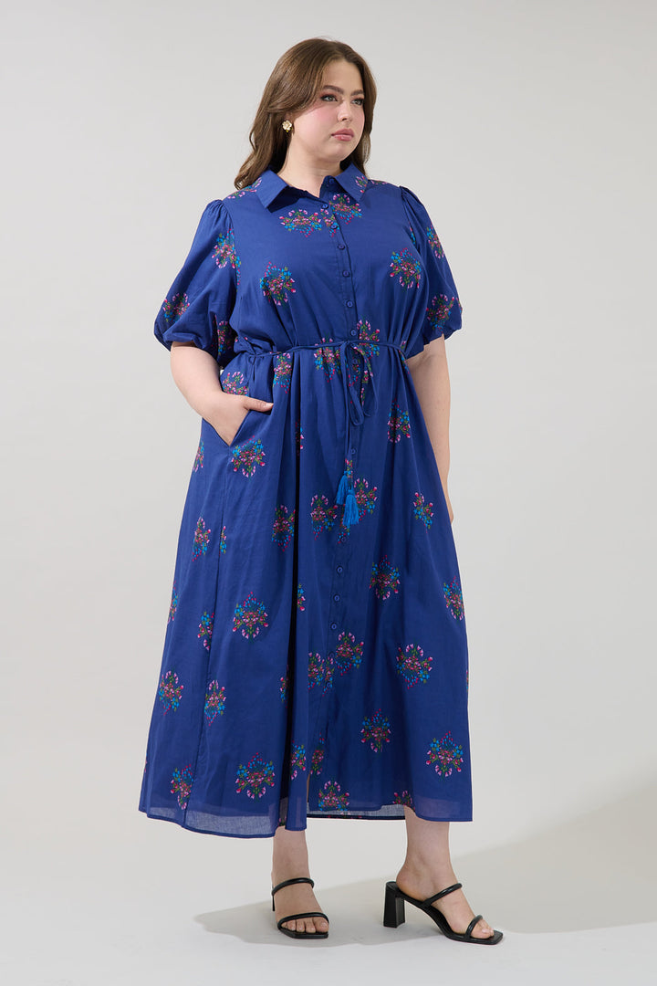 Arelia Button Down Midi Dress Bouquet Curve