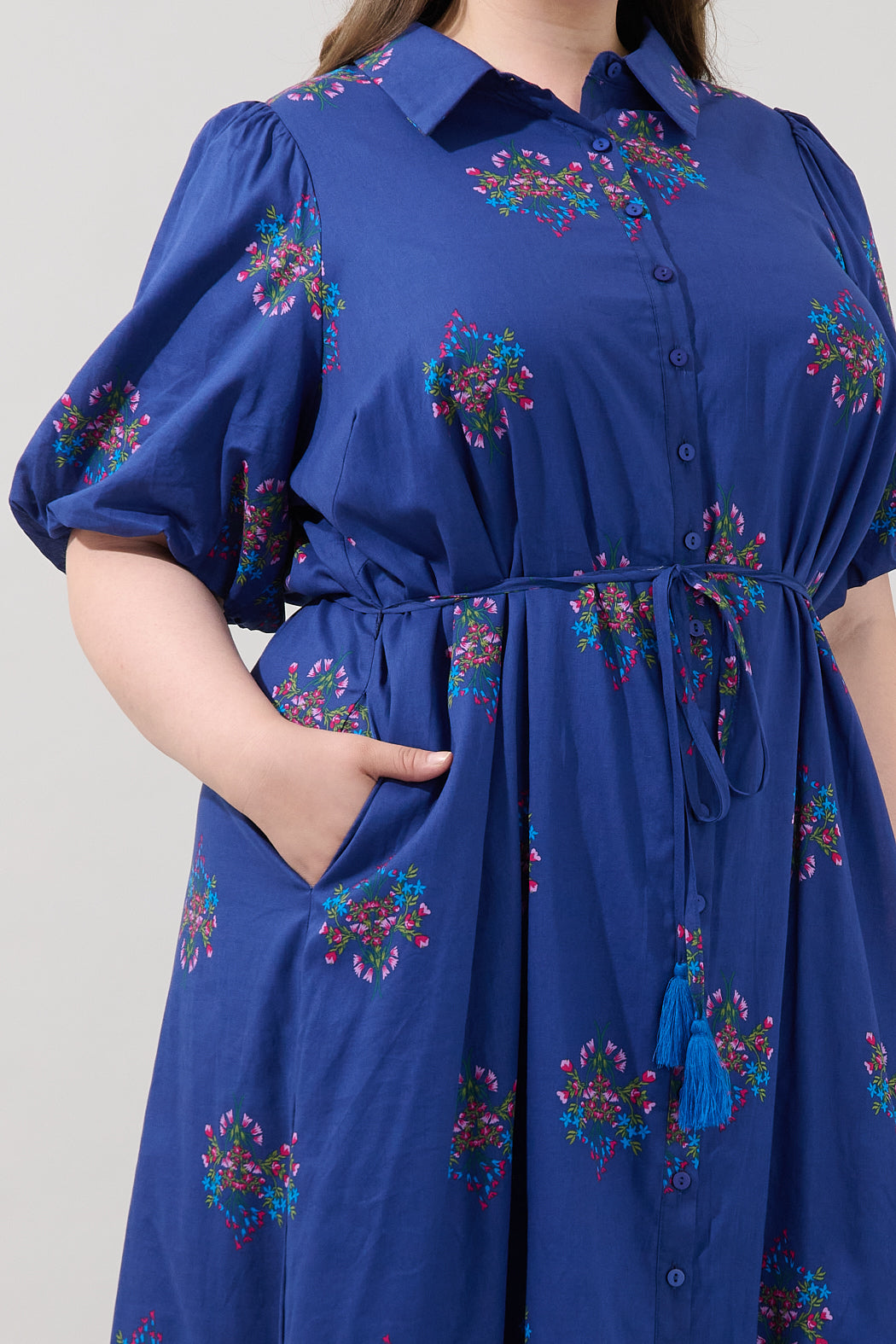 Arelia Button Down Midi Dress Bouquet Curve
