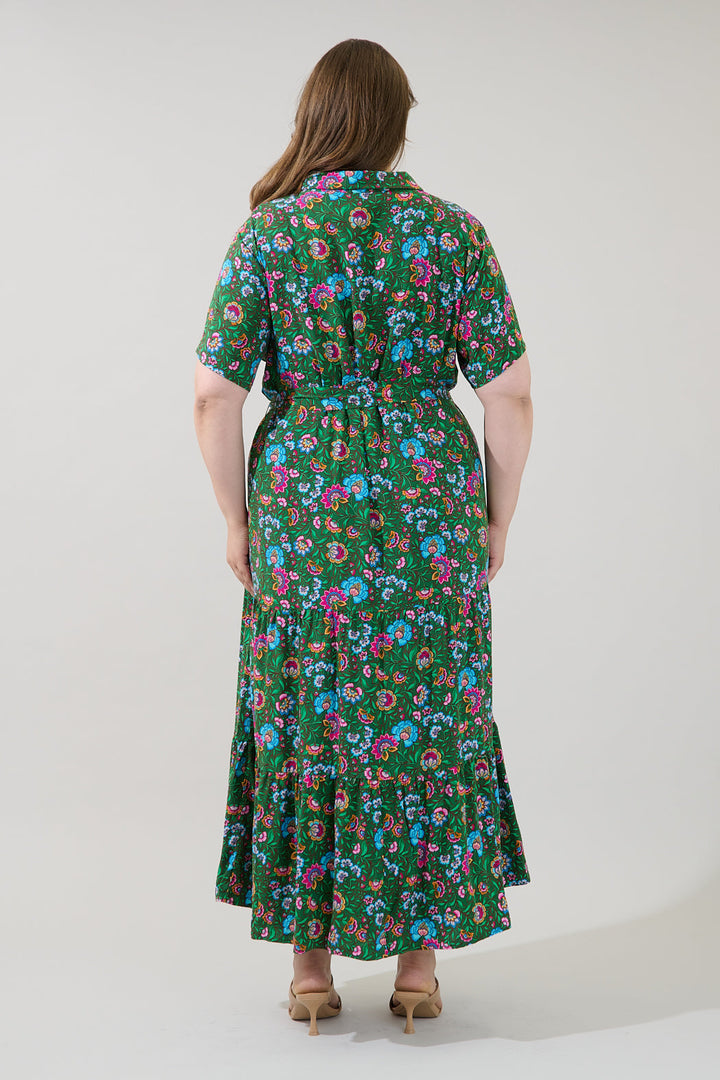 Tobie Belted Button Down Maxi Dress Botanical Curve