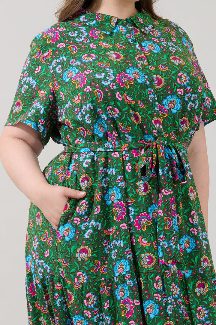 Tobie Belted Button Down Maxi Dress Botanical Curve