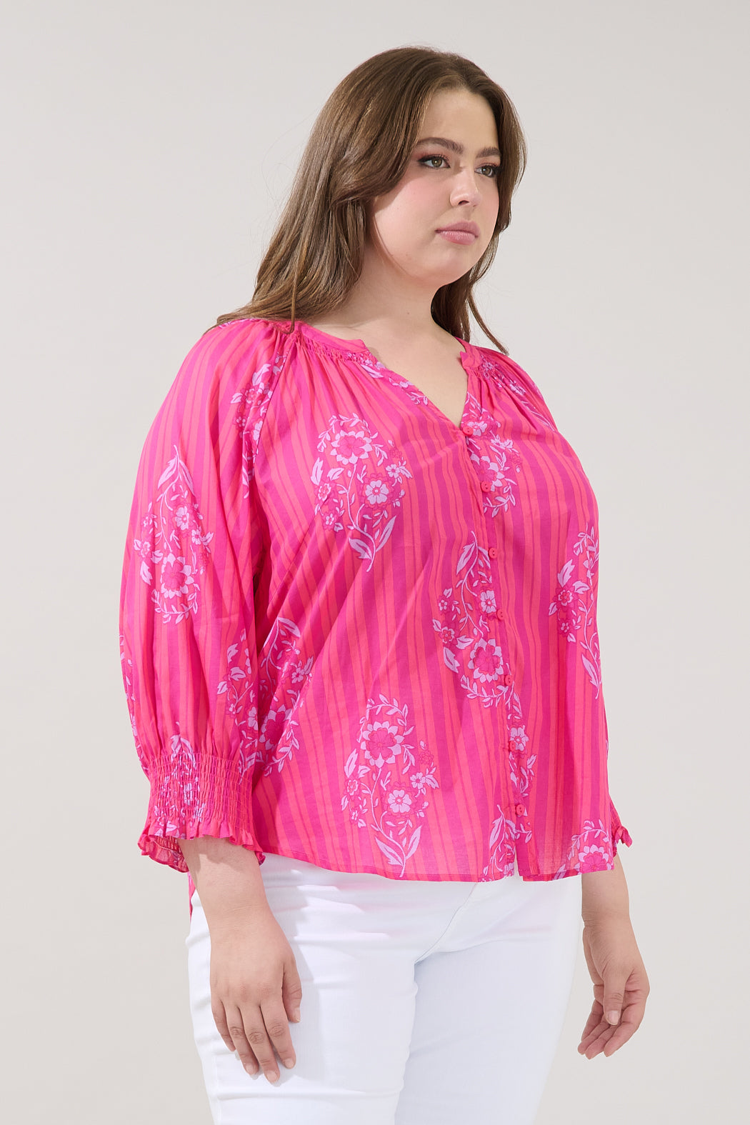 Samie Long Sleeve Button Down Top Freesia